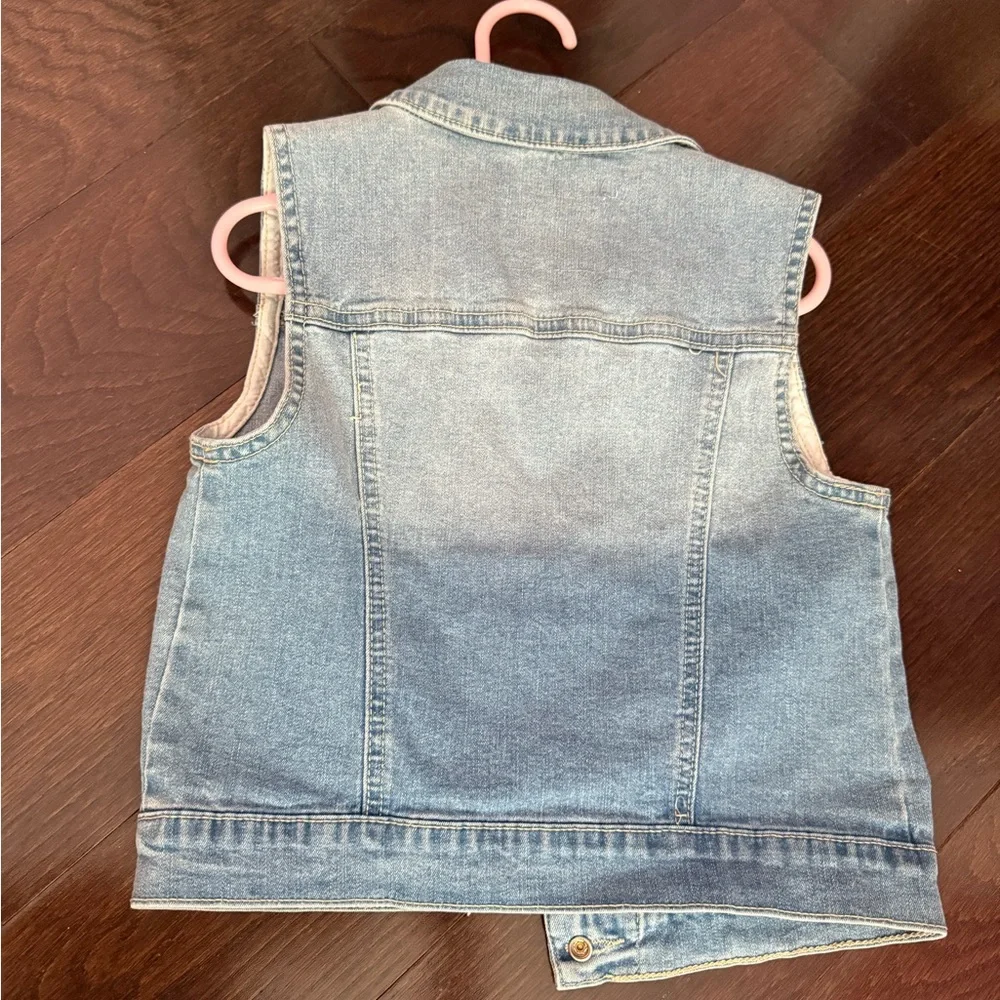 Justice Light Wash Denim Vest with Sequin Patches - Blue